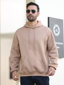 Men Plus Letter Print Hooded Fleece Sweatshirt - Coffee Brown - View 3