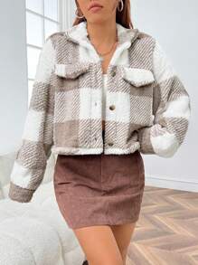 SHEIN EZwear 女性格紋搖粒絨夾克 - 彩色 - 查看 1