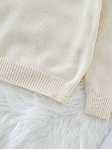 SHEIN Áo len cổ Peter Pan họa tiết khối màu bất đối xứng cho bé gái mùa thu đông - Màu be - Xem 8