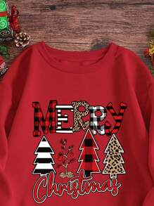 INAWLY Christmas Print Fleece Sweatshirt Pullover Fall Sweatshirt - Red - View 5