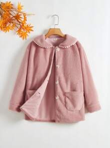SHEIN Áo khoác có cổ Peter Pan của Tween Girls - Hồng - Xem 1