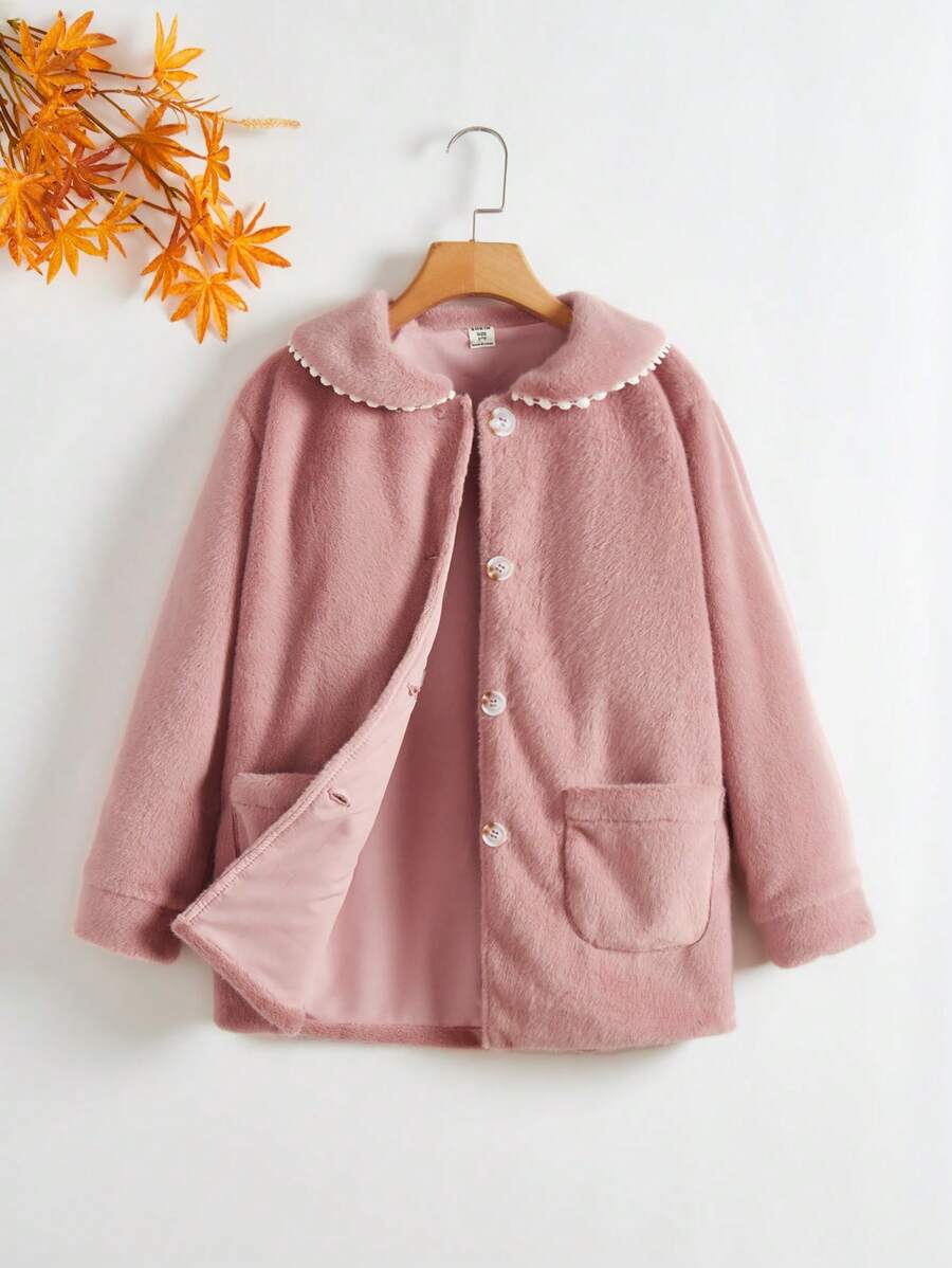 SHEIN Áo khoác có cổ Peter Pan của Tween Girls - Hồng - Xem 1