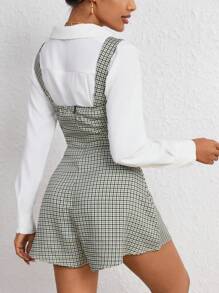 SHEIN Essnce Plaid Print Overall Romper Without Blouse - Green - View 2