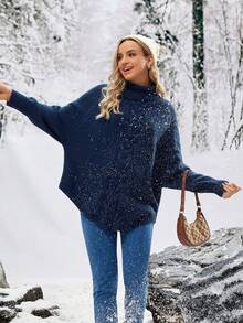 SHEIN 孕妇宽松长袖圆领套头毛衣，适合冬季休闲穿着 - 藍色 - 查看 7