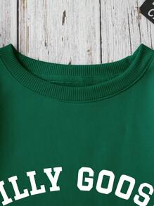 INAWLY Duck & Letter Graphic Thermal Lined Sweatshirt SILLY GOOSE EST 1973 UNIVERSITY - Dark Green - View 4