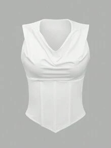 SHEIN X Bru SHEIN Unity Draped Front Hooded Halter Top - White - View 1
