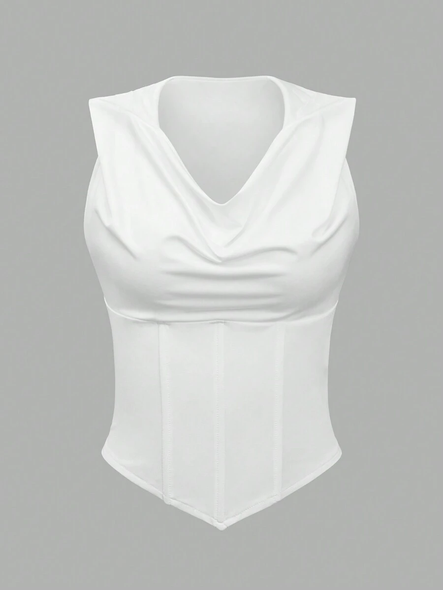 SHEIN X Bru SHEIN Unity Draped Front Hooded Halter Top - White - View 1