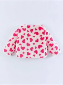 SHEIN 女小童愛心圖案絨毛外套 - 白色 - 查看 2