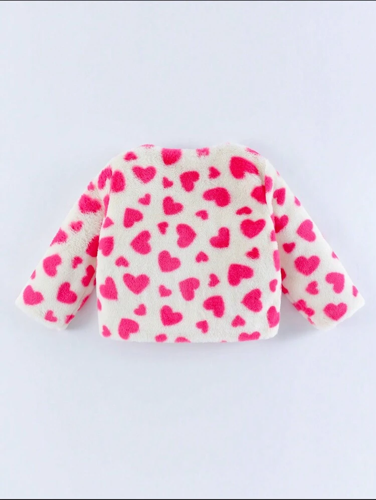 Young Girl Heart Pattern Teddy Coat