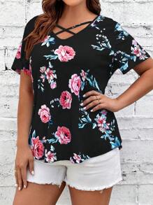 SHEIN LUNE 大碼印花前交叉T恤