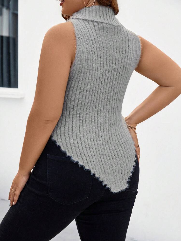 Plus Turtleneck Asymmetrical Hem Knit Top