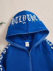 女童寬鬆版帽t恤,帶有大學字母印花 - 藍色 - 查看 4