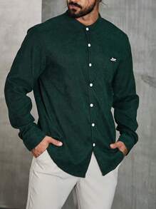 Manfinity Homme 男士大尺碼立領字母貼片上衣 - 綠色 - 查看 1