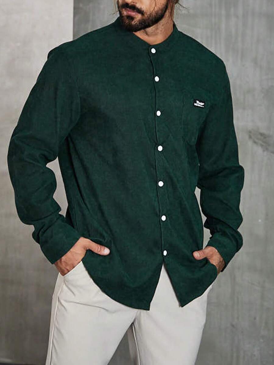 Manfinity Homme 男士大尺碼立領字母貼片上衣 - 綠色 - 查看 1