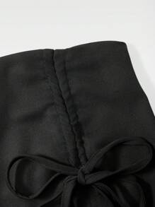 Sweetra Chất rắn Nút ven Váy quấn - màu đen - Xem 4