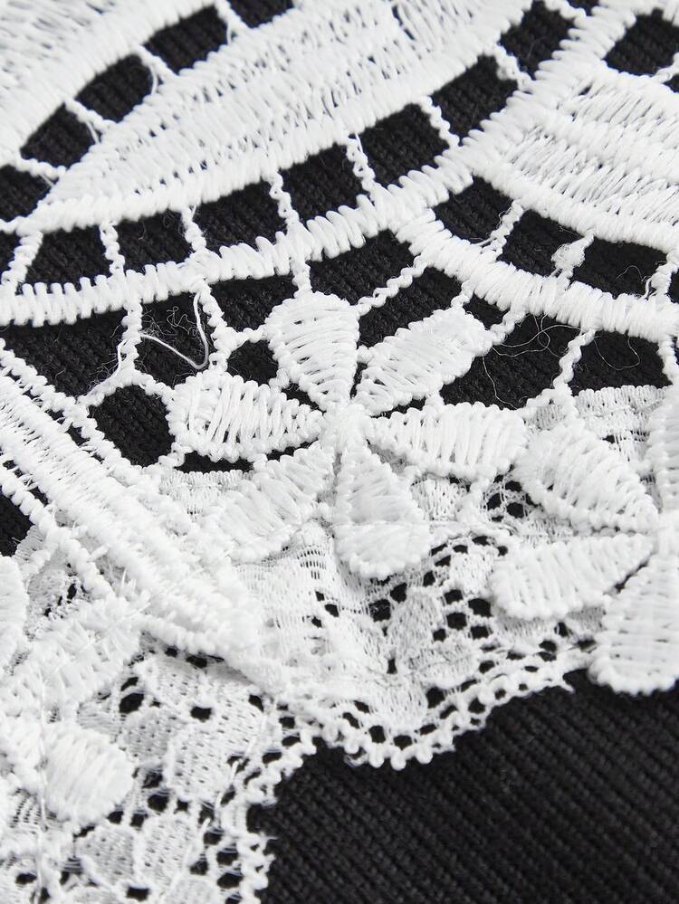 Women's Plus Size Slim Fit Long Sleeve T-shirt With Lace Patchwork