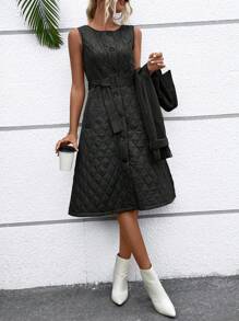 SHEIN Essnce 1pc Double Breasted Crop Trench Coat - Black - View 5