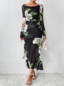 Chiquease 印花側收褶洋裝 - 彩色 - 查看 5