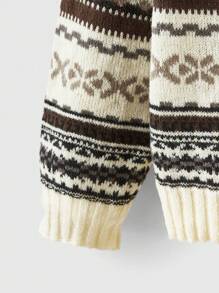 ROMWE Kawaii Geo Pattern Drop Shoulder Sweater,Long Sleeve Tops - Multicolor - View 3