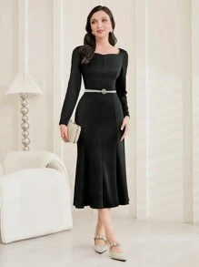 Modelyn 女士甜心領細身裙 - 黑色 - 查看 1