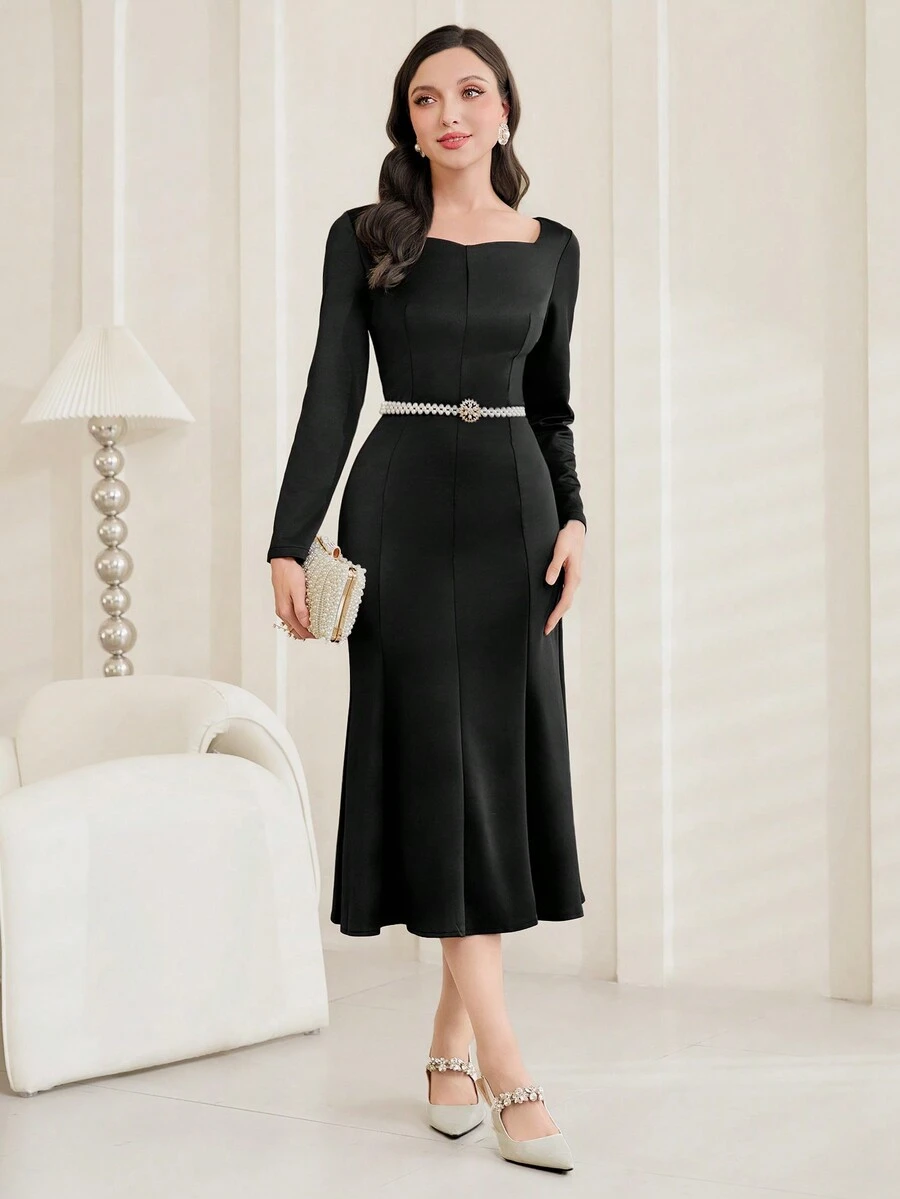 Modelyn 女士甜心領細身裙 - 黑色 - 查看 1