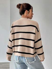 SHEIN Unity 條紋圖案落肩袖開襟開衫 - 彩色 - 查看 2