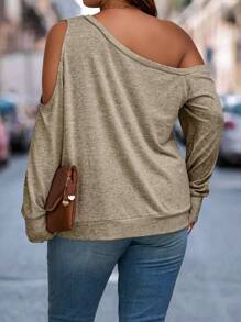Calvaya Plus Size Asymmetric Neck Sweatshirt