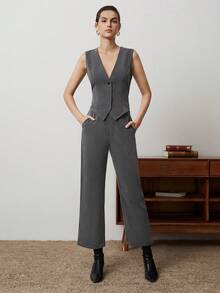 BizChic Women's Single Breasted Vest And Suit Pants Set - Grey - View 3