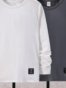 SHEIN 男大童3入組字母補丁細節T恤 - 灰色 - 查看 6