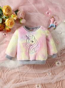 Áo nỉ nỉ thêu họa tiết dễ thương, kiểu dáng thường ngày, dành cho bé gái mùa xuân và thu, phối màu tie-dye, 1 chiếc. - Nhiều màu - Xem 1