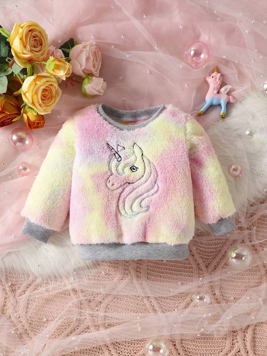 Áo nỉ nỉ thêu họa tiết dễ thương, kiểu dáng thường ngày, dành cho bé gái mùa xuân và thu, phối màu tie-dye, 1 chiếc. - Nhiều màu - Xem 1