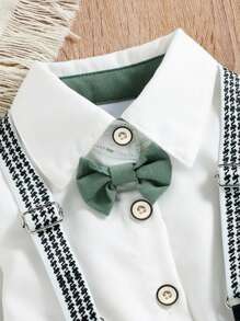 Baby Boy Bow Front Shirt & Suspender Pants - Green - View 5
