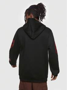 ROMWE MEN Goth Nam Lá thư & In Đầu lâu Dây rút Hoodie - màu đen - Xem 5