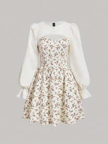 SHEIN MOD In hoa Ditsy tay áo lá sen Đầm - Nhiều màu - Xem 1
