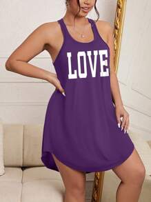 SHEIN Letter Print Spaghetti Strap Pajama Night Dress - Purple - View 5