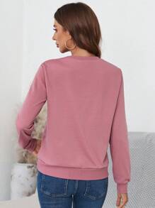 SHEIN Clasi Ngọc trai đính cườm Vòng cổ Áo nỉ - Bụi hồng - Xem 2