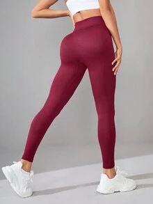 SHEIN Yoga Basic 女式運動打底褲 - 酒紅色 - 查看 2