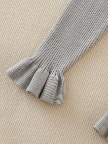 SHEIN Ribbed Pleated Hem Pants - Grey - View 4