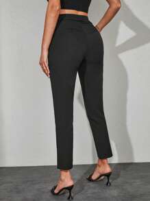 Solid Slant Pocket Cropped Suit Trousers - Black - View 2