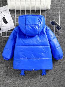 幼童男孩可愛寬鬆卡通印花厚墊毛呢連帽夾克 - 藍色 - 查看 3