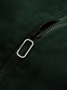 男士时尚休闲保暖保暖内衬字母刺绣加厚夹克外套 - 軍綠色 - 查看 5