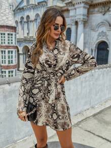 SHEIN Clasi 蛇紋前扭結連衣裙 - 杏色 - 查看 3