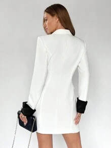 BizChic Color Blocking Notched Collar Blazer Dress - White - View 4