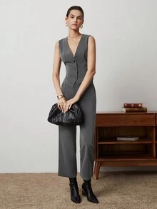 BizChic Women's Single Breasted Vest And Suit Pants Set - Grey - View 4