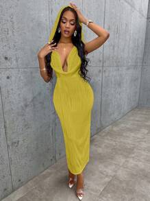 SHEIN SXY Chất rắn áo có mũ Váy ba lỗ - Màu vàng - Xem 4