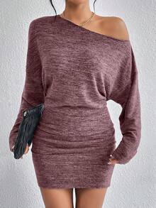 SHEIN Essnce 段染蝙蝠袖緊身洋裝 - 酒紅色 - 查看 3