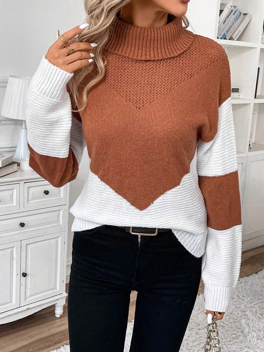 SHEIN Frenchy Khối màu Áo cao cổ Thả vai Áo len - Nhiều màu - Xem 1