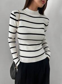 DAZY Cô gái Sọc Áo len - Đen và trắng - Xem 1