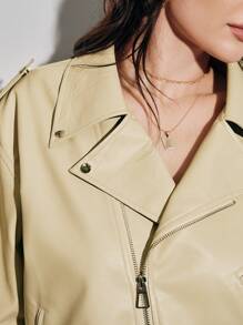 Anewsta 落肩袖腰帶PU皮革機車夾克