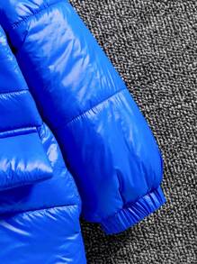 幼童男孩可愛寬鬆卡通印花厚墊毛呢連帽夾克 - 藍色 - 查看 5